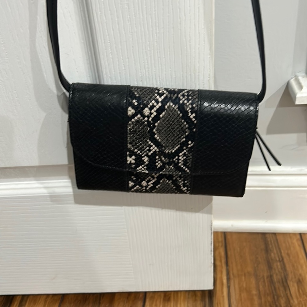 Small black snakeskin evening bag